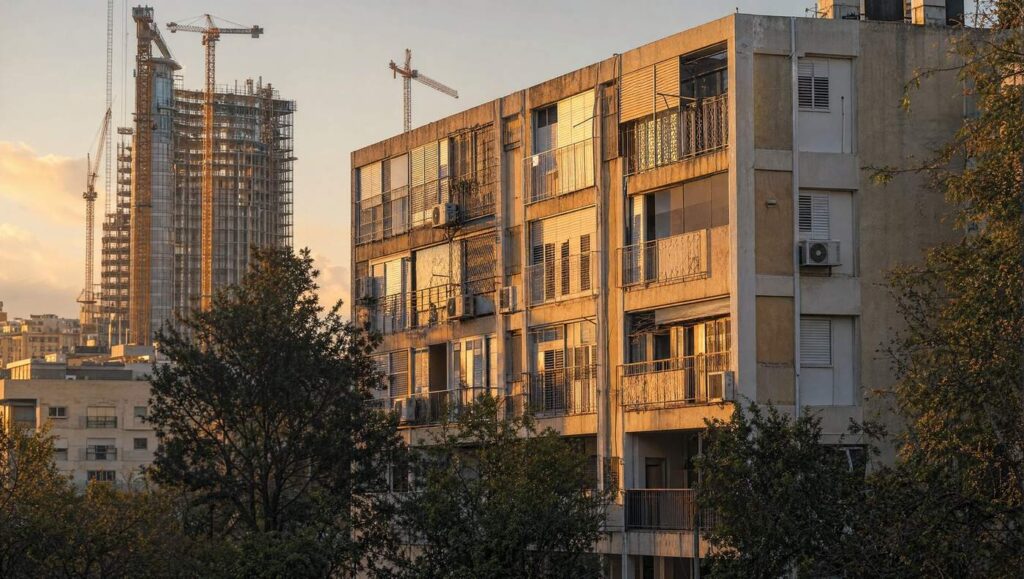 בניין מגורים ותיק בגוש דן מול בניין מגורים חדש