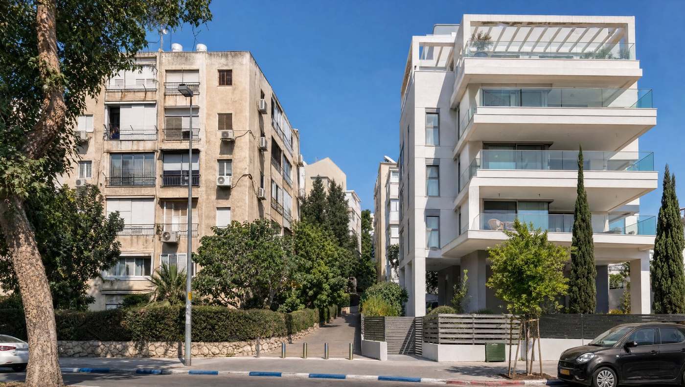 בניין מגורים ותיק לצד מבנה חדש